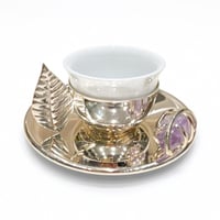 Silver plated coffee cups / purple stone - Image 3