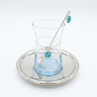 Silver plated tea cups set / blue stones - Image 4