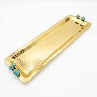 Gold plated long tray 55cm blue turquoise  precious stones - Image 3