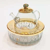   Large Tea Pot Crystal with Jade Green Precious Stone Gold - صورة 2