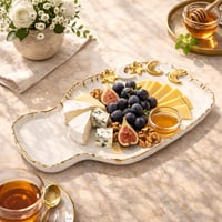 بلاتر مسطح  للمقبلات تصميم رمضان من السيراميك مطعم بالذهبي - صورة 1