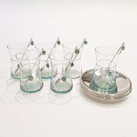 Silver plated tea set with green precious small stones /6  - Image 3