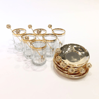 Royal tea set gold with precious white stones - صورة 5