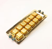 Gold plated long tray 43cm with turquoise precious stone  - صورة 4