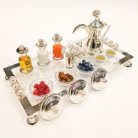 Royal breakfast tray / pink natural stone / silver - Image 1
