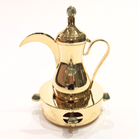 Gold plated Dallah with heater and Green precious stones  - صورة 2