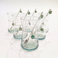 Silver plated tea set with green precious small stones /6  - Image 2