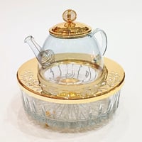 Large Tea Pot Crystal with White Precious Stone Gold - صورة 2