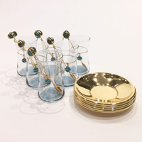 Gold plated tea set with blue turquoise precious big stones - Image 3