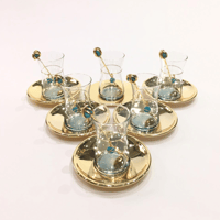 Gold plated tea set with blue turquoise precious big stones - Image 2