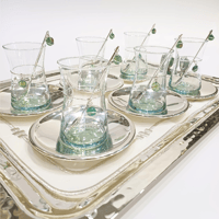 Silver plated tea set with green precious small stones /6  - Image 4