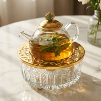 Medium Tea Pot Crystal - Jade Green Precious Stone gold - صورة 1