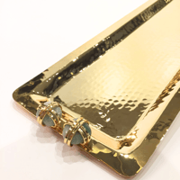 Gold plated long tray 55cm green  precious stones - صورة 2