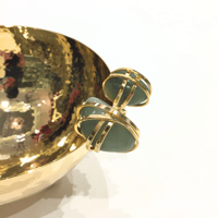 Gold plated bowl size 19cm with green  precious stones - صورة 3