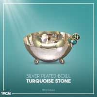 Silver  plated bowl  size 19 with turquoise precious stones  - صورة 4