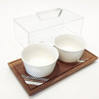 WOOD TRAY W/ CERAMIC BOWLS AND PLEXI COVER (2 BOWLS) - Image 2