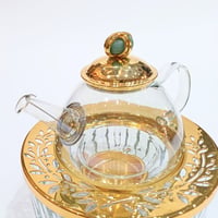 Medium Tea Pot Crystal - Jade Green Precious Stone gold - صورة 4