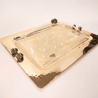 Large gold tray with cover with precious stones 48x35 - Image 2