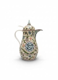 ترمس قهوه رسم يدوي. لون بيج مع ازرق - صورة 2