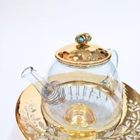 Large Tea Pot Crystal with Turquoise Precious Stone Gold - صورة 4