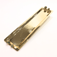 Gold plated long tray 65cm with green precious stones  - صورة 1