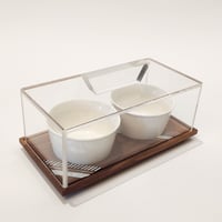 WOOD TRAY W/ CERAMIC BOWLS AND PLEXI COVER (2 BOWLS) - Image 3