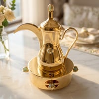 Gold plated Dallah with heater and Green precious stones  - صورة 1