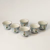 Set of 6 Porcelain Arabic Coffee Cups - Green + Gold Trimmings - صورة 3