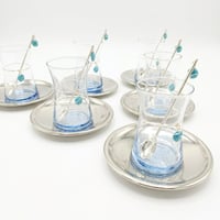 Silver plated tea cups set / blue stones - Image 3