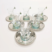 Silver plated tea set with green precious small stones /6  - Image 1