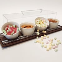 WOOD TRAY W/ CERAMIC BOWLS AND PLEXI COVER (4 BOWLS) - صورة 2