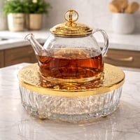 Large Tea Pot Crystal with White Precious Stone Gold - صورة 1