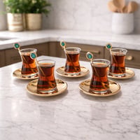 Gold plated tea set with blue turquoise precious big stones - Image 1