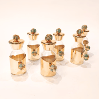 Gold plated mini carafe with cover and gold precious stones - صورة 2