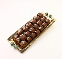 Gold plated long tray 43cm with turquoise precious stone  - صورة 1