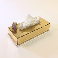 Gold plated tissue box with purple precious stone - صورة 2