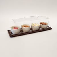 WOOD TRAY W/ CERAMIC BOWLS AND PLEXI COVER (4 BOWLS) - صورة 3