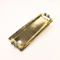 Gold plated long tray 43cm with turquoise precious stone  - صورة 2