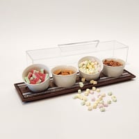 WOOD TRAY W/ CERAMIC BOWLS AND PLEXI COVER (4 BOWLS) - صورة 1
