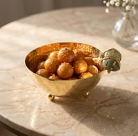 Gold plated bowl size 16 cm  with green  precious stones - Image 1