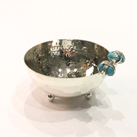 Silver  plated bowl  size 16 cm with turquoise precious stones  - Image 2
