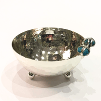 Silver  plated bowl  size 19 with turquoise precious stones  - صورة 2