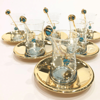 Gold plated tea set with blue turquoise precious big stones - Image 5