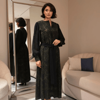 كارديغان كلاسيكي منقوش باللون الأسود والزيتي لإطلالة راقية - صورة 2