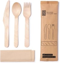 Wooden dining set: spoons + knife + fork + napkins, 500 pieces - Image 1