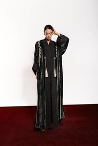 Grey Velvet Abaya Mix Grey Washed Silk - Image 1