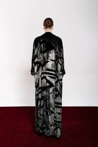 Grey Lame Velvet Abaya With Crochet  - Image 2
