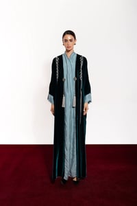 Turquoise Velvet Abaya Mix Turquoise Washed Silk - Image 1
