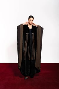 Bisht Black Velvet Abaya With Side Chiffon - Image 1