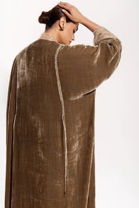 Beige Velvet Abaya Mix Beige Washed Silk - Image 2